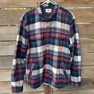 Marine Layer Signature Lined Camping Flannel Shirt (Size M/L) - Navy/Red/White